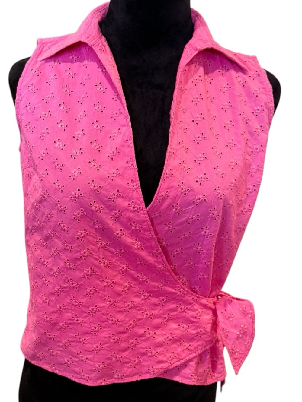 Ralph Lauren Hot Pink Top Eyelet Wrap Sleeveless Blouse Size Small